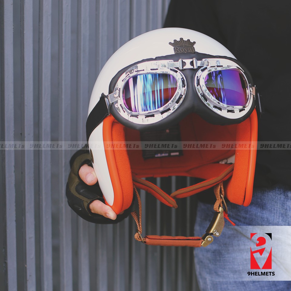 NÓN 3/4 ROYAL M20B - TRẮNG BÓNG LÓT CAM