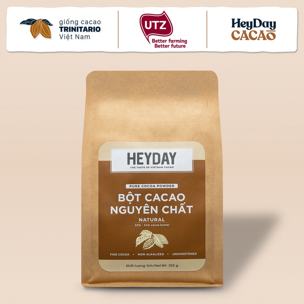 Túi 500g Bột Cacao Nguyên Chất 100% - Dòng Natural Thuần Tự Nhiên, Không Kiềm Hóa - Chứng Nhận UTZ - Heyday Cacao