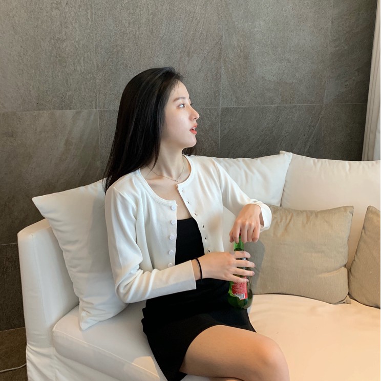 Áo khoác cardigan dệt kim ngắn ôm dáng dài tay phong cách Hàn Quốc 33093