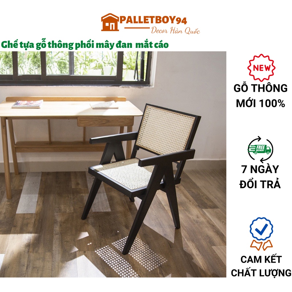 Gỗ Thông Phối Mây Đan Mắt Cáo, Ghế Decor Quán Cafe, Homestay