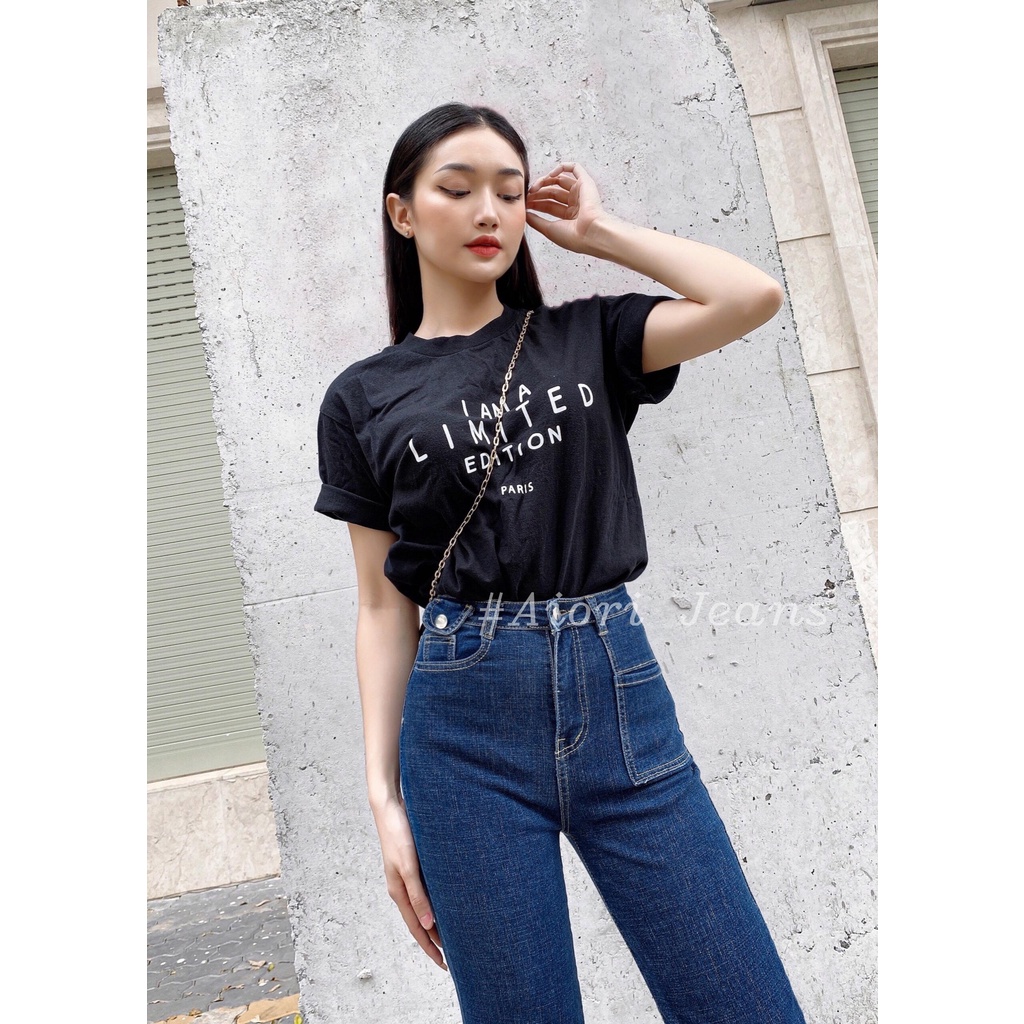 Quần Jeans Nữ AIORI Ống Suông Đứng Nắp Túi Dáng dài chất bò jean cao cấp co giãn mềm mịn Mã E002