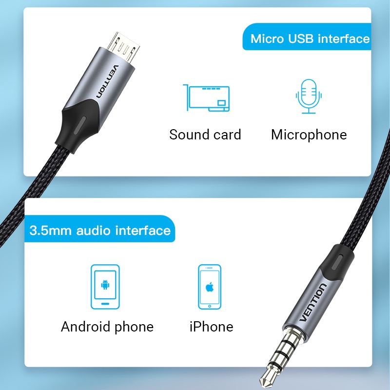 Micro usb to 3.5 Vention BDGB, cáp micro usb sang 3.5