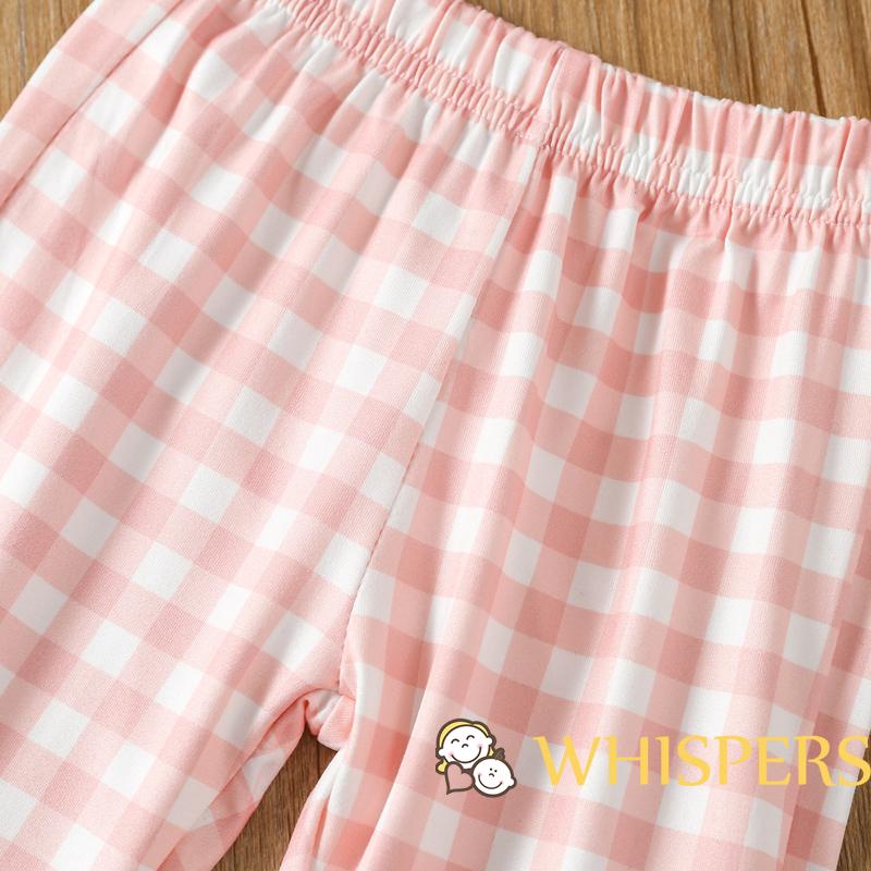 Set Áo Hai Dây Phối Bèo + Quần Dài Lưng Thun Họa Tiết Sọc Caro Xinh Xắn Cho Bé Gái