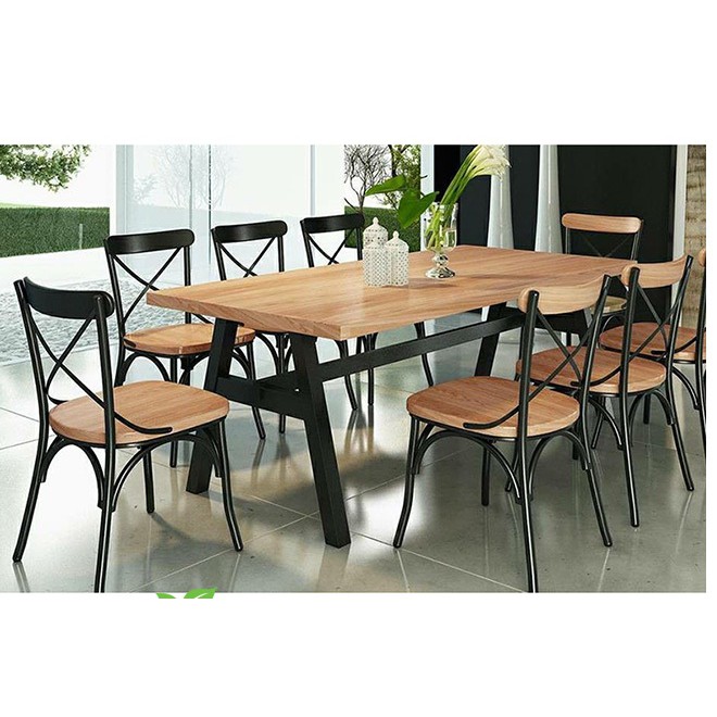GHẾ CAFE CHỮ X-KHUNG SẮT MẶT GỖ