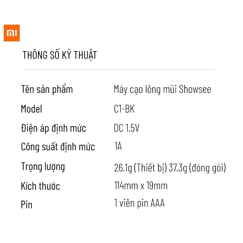 Máy Cắt Tỉa Lông Mũi Mini ShowSee - C1 Nhỏ Gọn Không Làm Tổn Thương Khoang Mũi - BH 6 Tháng