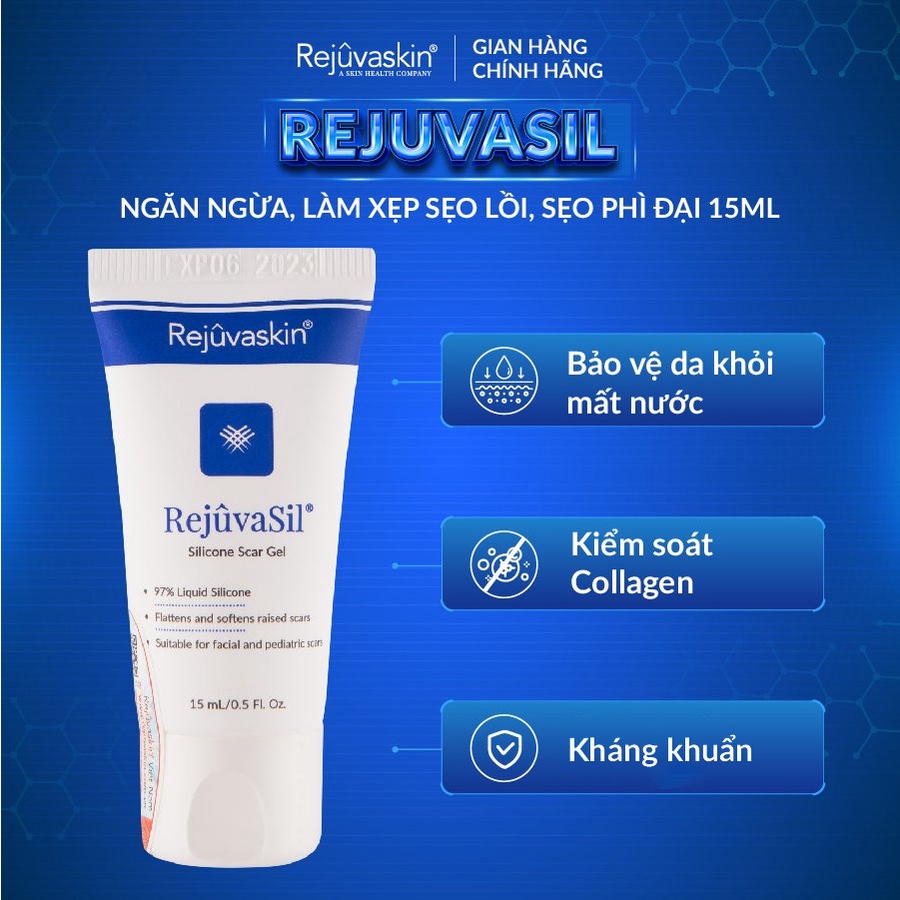 Combo chăm sóc da Rejuvaskin ngăn ngừa sẹo, làm xẹp sẹo lồi, sẹo phì đại Rejuvasil Gel 15ml và Sữa rửa mặt 60ml