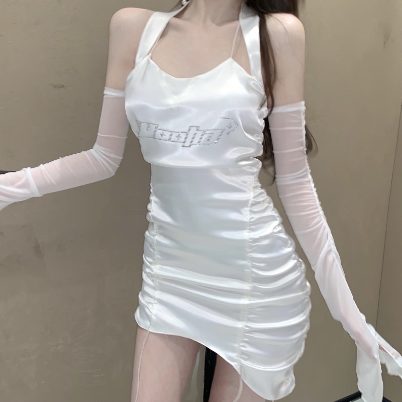 Váy body cutout đuôi tôm lệch dây nhún kèm 2 ống tay rời sexy cá tính ulzzang Hàn Quốc [Yannie]