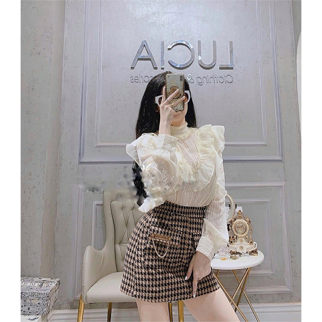 [ Mã WASTAPR giảm 10K đơn 50K] Áo sơ mi áo kiểu ren cổ ngọc bèo ngực cho nữ cao cấp