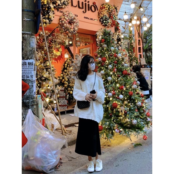 Áo len hạt gạo trễ vai hàng QC🖤 | BigBuy360 - bigbuy360.vn