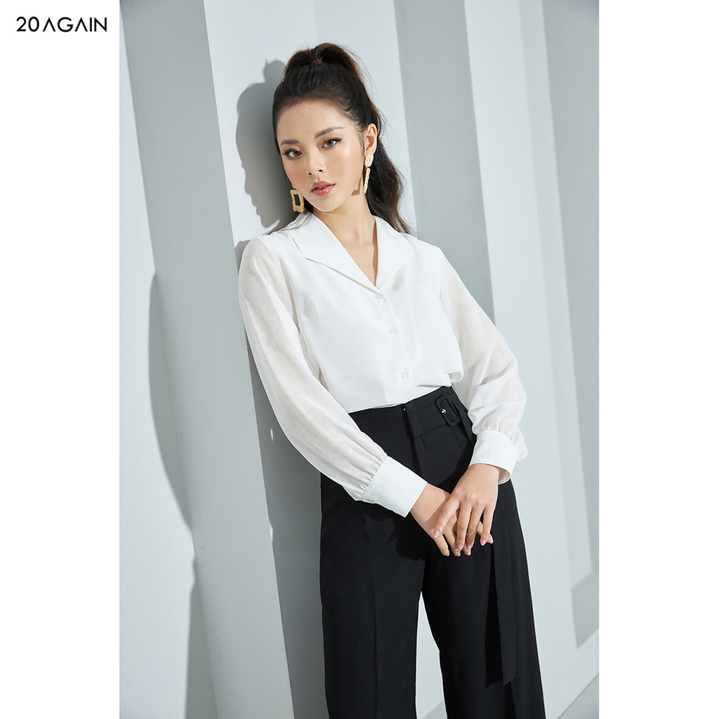 Áo sơ mi nữ 92WEAR công sở đủ màu phối tay voan ASA1328