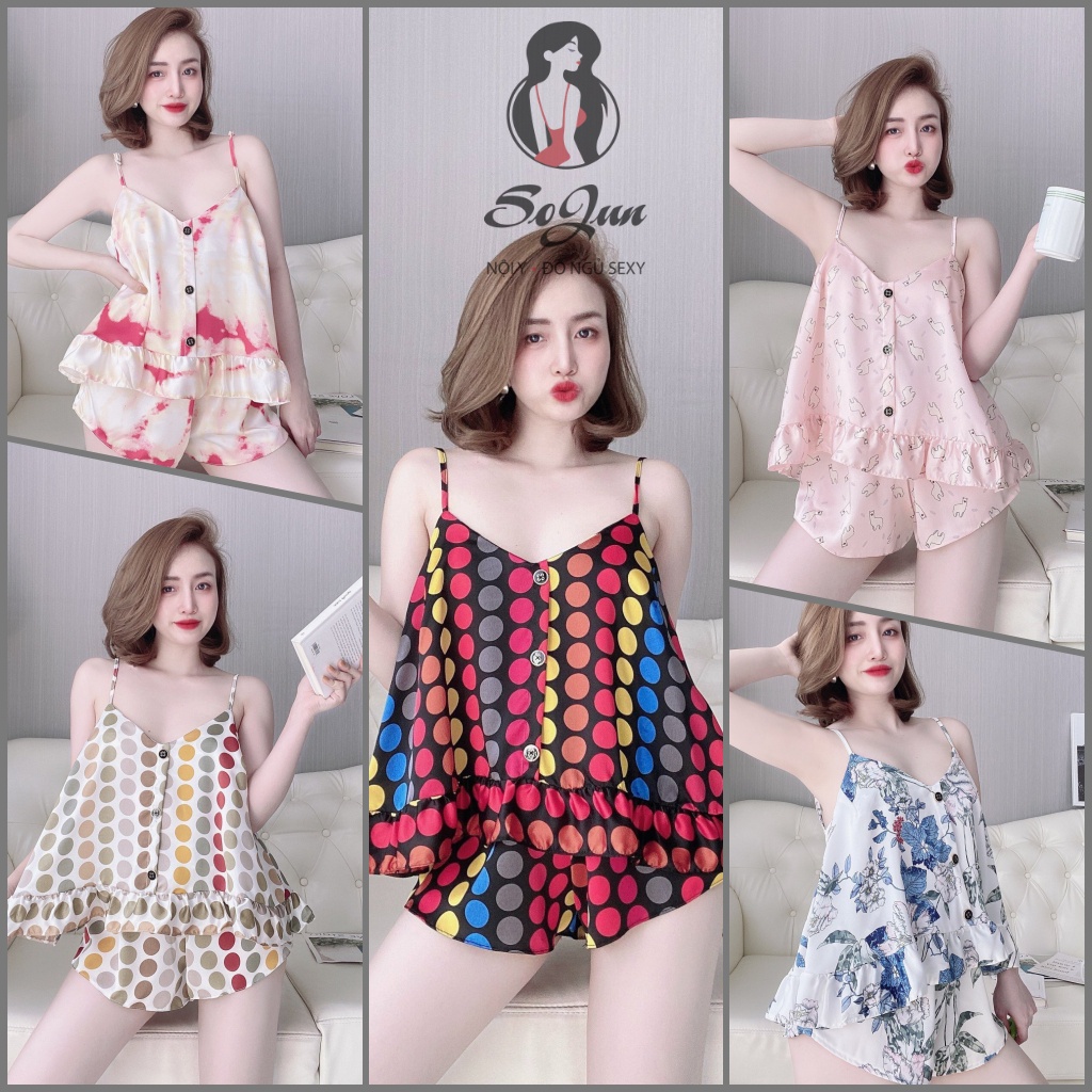 [Mã FAMARAL2 giảm 10K đơn 50K] Đồ Ngủ Sexy Nữ SOJUN Bộ Mặc Nhà , Bộ Đùi Satin 3 nút 40-70 kg