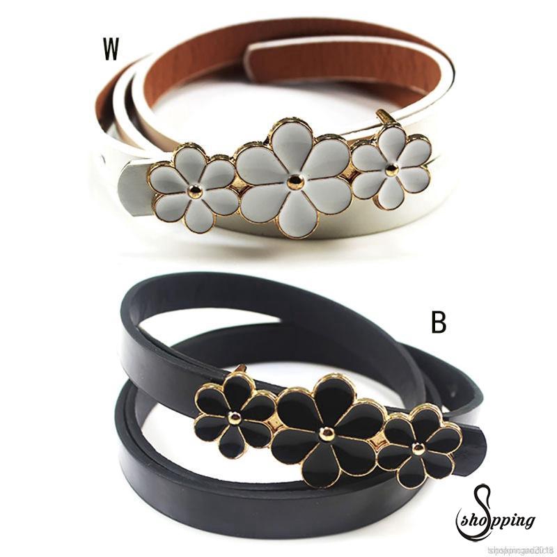 Thắt Lưng Da PU Độ Đàn Hồi Cao Khóa Kim Loại Hình Hoa Và Lá Phong Cách Hàn Quốc Cho Nữ