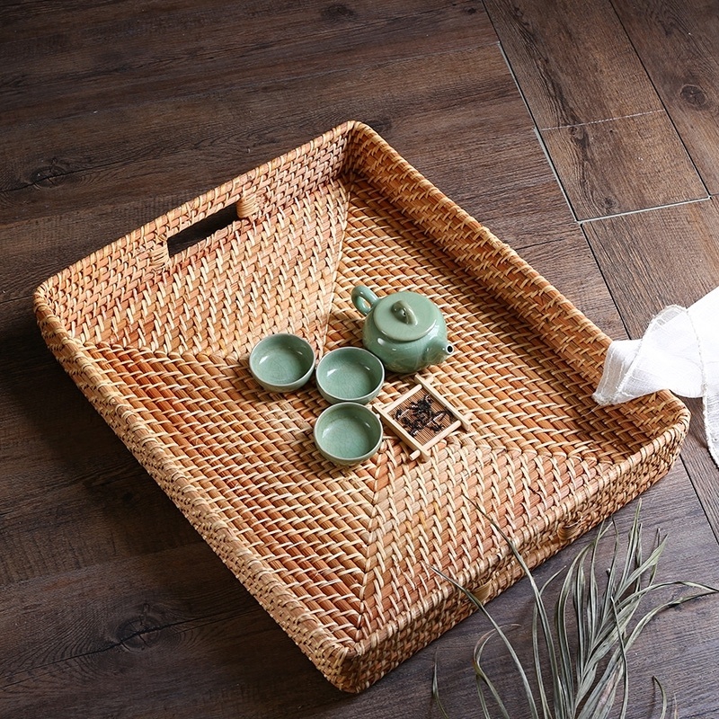 Khay mây tre đan xuất khẩu BAMBOOO ECO đựng trà bánh trang trí decor bàn ăn K001087