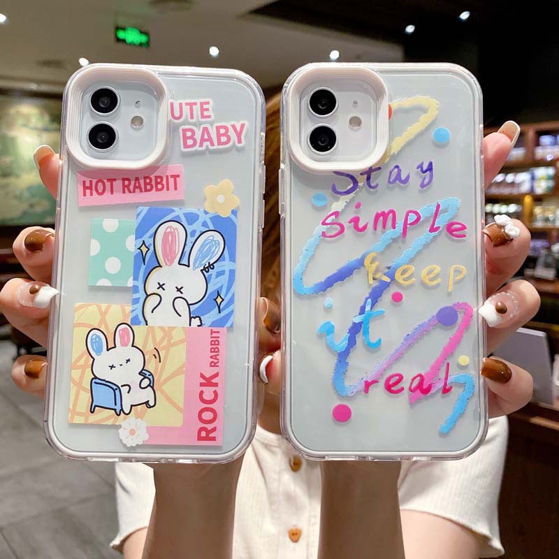 Ốp Điện Thoại Mềm Chống Sốc 3 Trong 1 Hình Thỏ Dễ Thương Cho iPhone 13 12 11 Pro Promax 7 8 Plus X XR XSMax SE