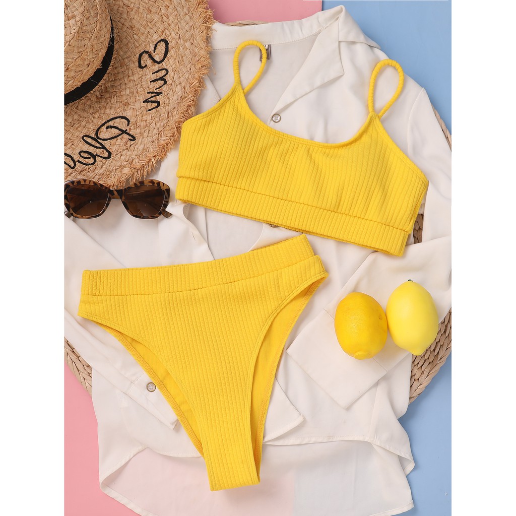 [BKN1371] &lt;ÂU&gt; SET BIKINI BASIC VÀNG VẢI GÂN (CẠP CAO)