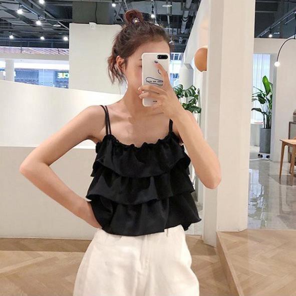 Áo 2 Dây Tầng Bồng PEONYB Nữ [FREESHIP] 🌸 Croptop hotgirl kiểu bánh bèo tiểu thư màu TRẮNG | ĐEN Ulzzang 🌸