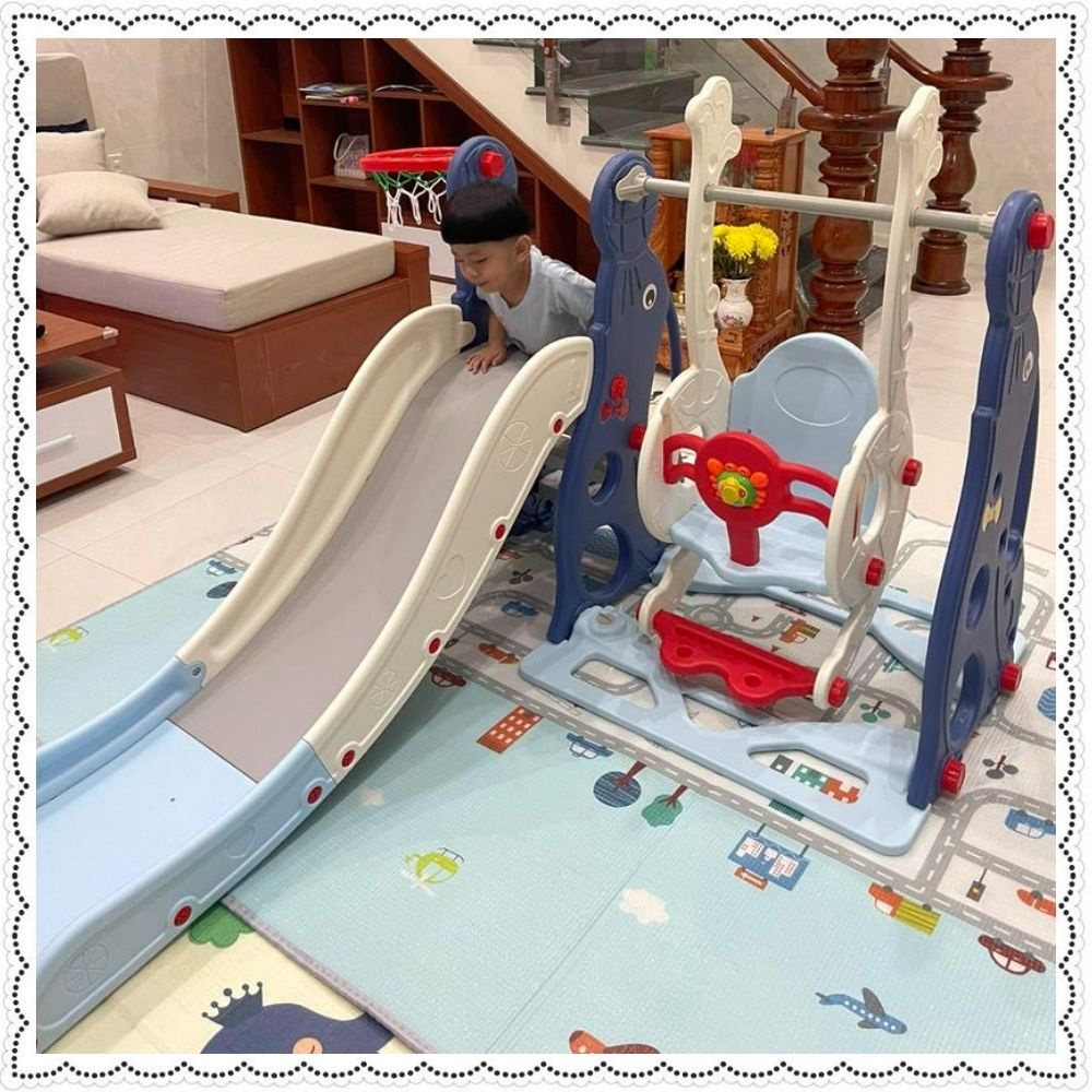 Cầu trượt cho bé, cầu trượt xích đu hải cẩu đồ chơi vận động cho trẻ 1-10 tuổi máng cao chất liệu nhựa nguyên sinh