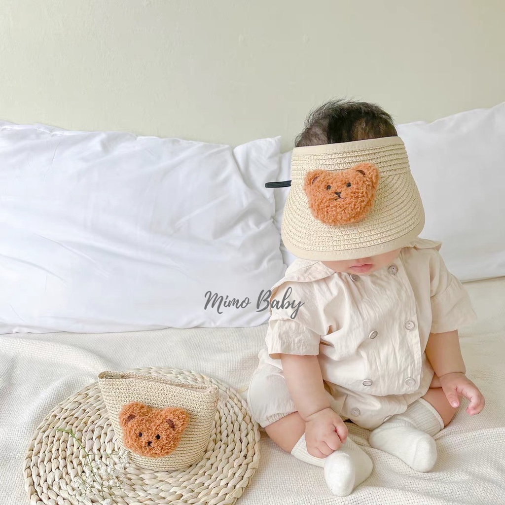 Túi cói đeo chéo đính gấu bông xù cực dễ thương cho bé TC10 Mimo Baby