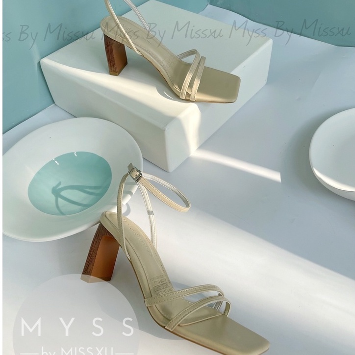 Giày sandal nữ quai ngang mảnh 2 dây gót trụ gỗ 7 cm da thật cao cấp MYSS - SDDT05