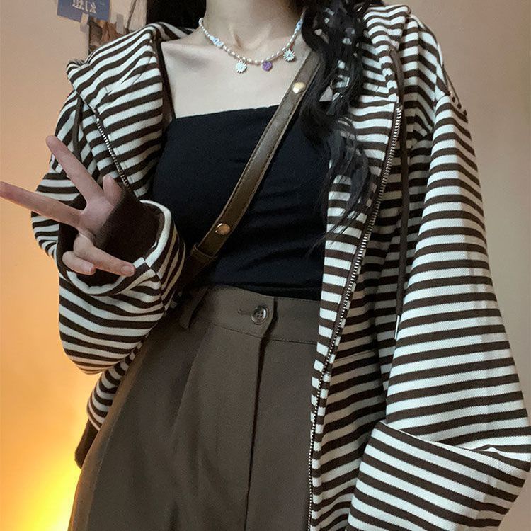 COZOK Áo Khoác Cardigan Tay Dài Họa Tiết Kẻ Sọc Thời Trang