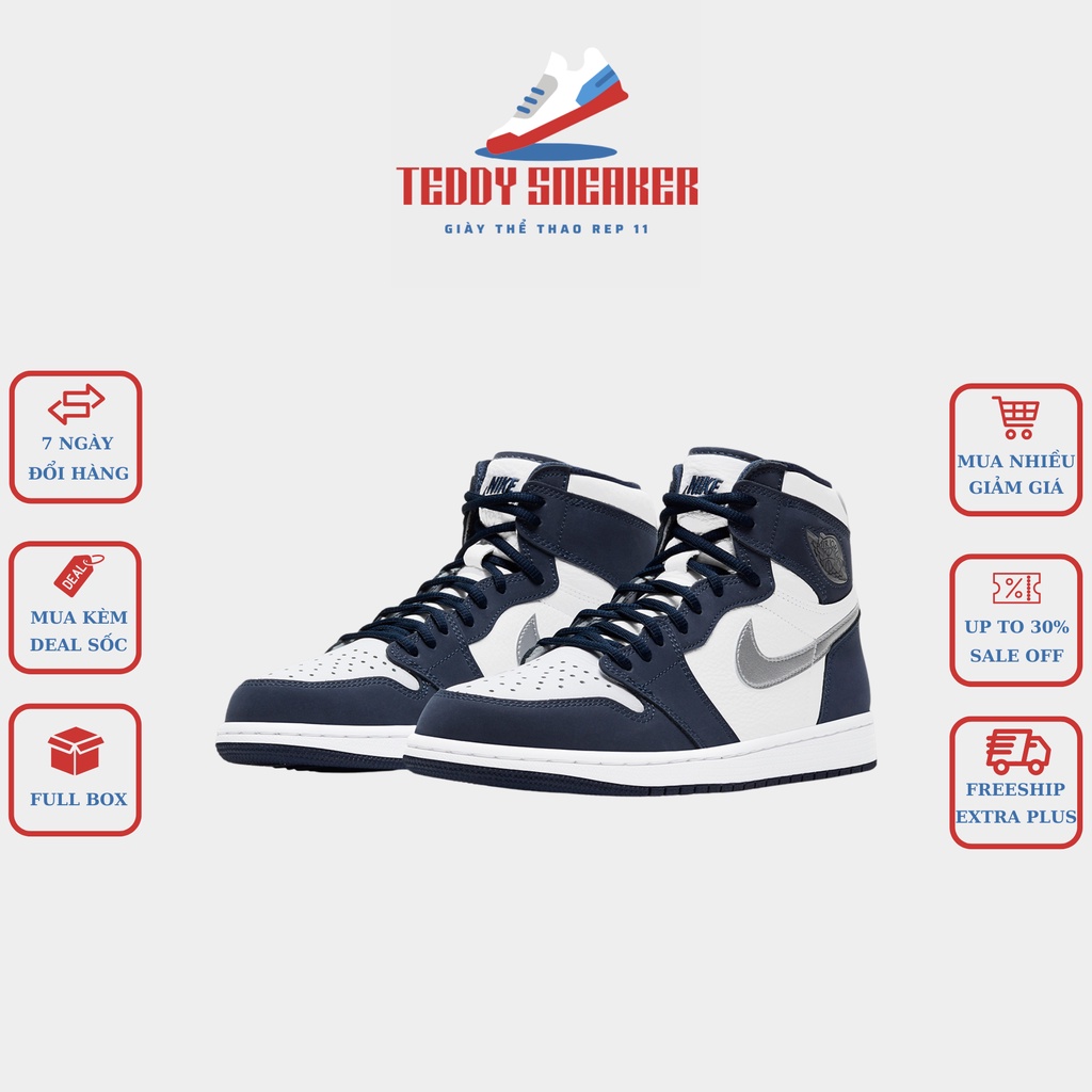 Giày Thể Thao 𝗝𝗼𝗿𝗱𝗮𝗻 Cao Cổ Nam Nữ Màu Xanh Navi, Giày Sneaker Jordan Cao Cổ Màu Xanh Than Navy Full Box