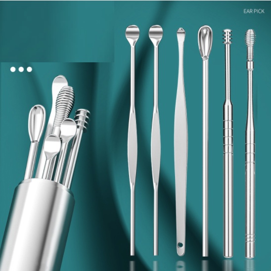 Bộ dụng cụ vệ sinh tai ngoáy tai đồ lấy ráy tai Cao Cấp bằng thép không gỉ cho gia đình