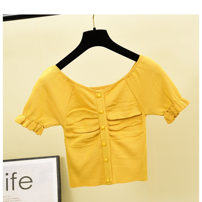 Áo Dệt Kim Tay Ngắn Màu Trơn Thời Trang Mùa Hè