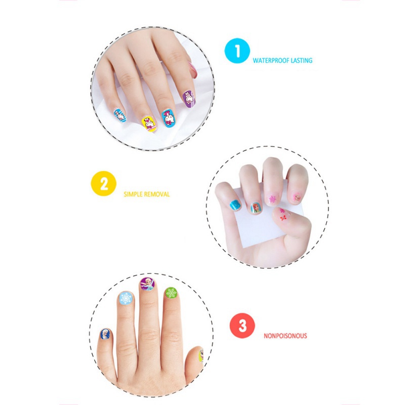 Miếng Dán Móng Tay Nghệ Thuật 3D Lấp Lánh Chống Nước Họa Tiết Hoạt Hình Lấp Lánh Cho Bé Gái DIY