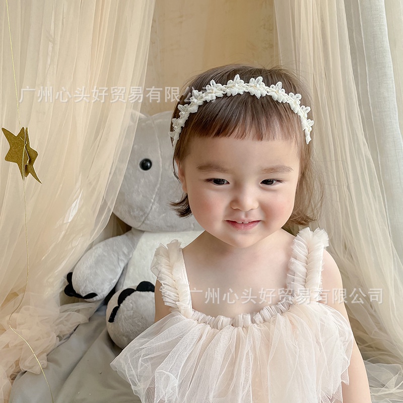 Băng đô ren đính hạt phong cách hàn quốc bé gái