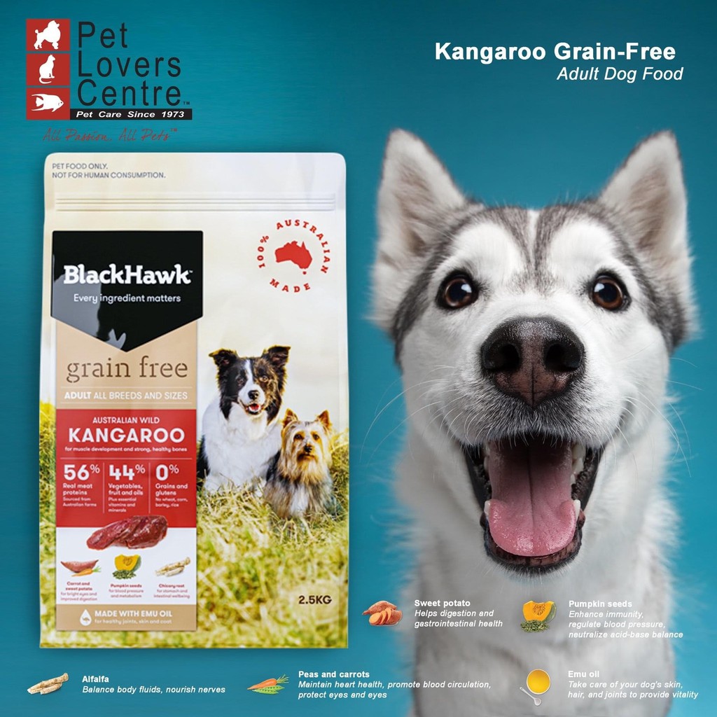 [Xuất xứ Úc] Thức ăn hạt cho chó trưởng thành vị Kangaroo 2.5kg/ BLACK HAWK  KANGAROO (GRAIN FREE) FOR ADULT DOG