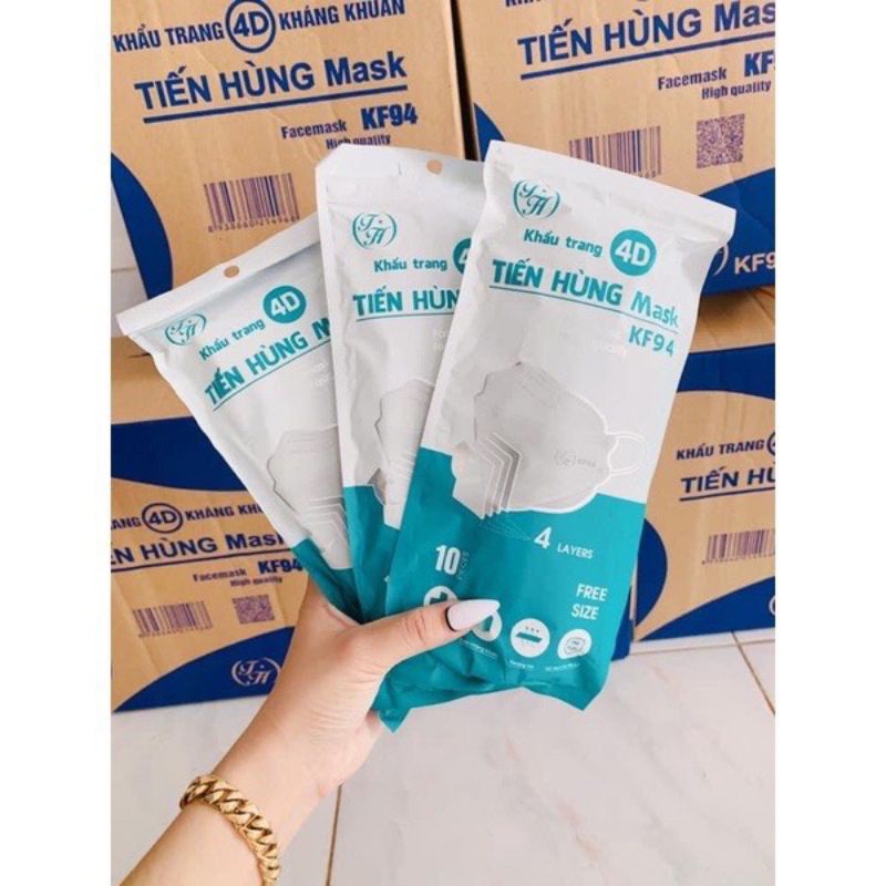 Sỉ lẻ Khẩu trang KF94 TIẾN HÙNG kiểu Hàn Quốc kháng khuẩn và lọc bụi mịn, combo 50 cái - 100 - 200 - 300
