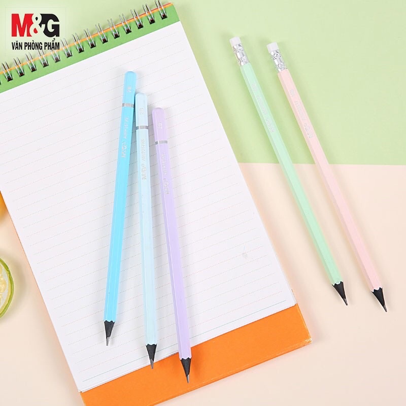 Bút chì cao cấp có gôm tẩy màu pastel - M&amp;G AWP30827