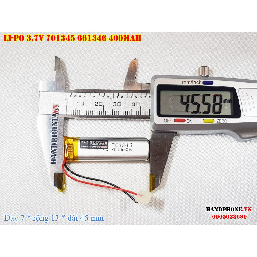 Pin Li-Po 3.7V 400mAh 701345 661345  (Lithium Polyme) cho tai nghe Bluetooth,Camera hành trình,cân điện tử,máy ghi âm