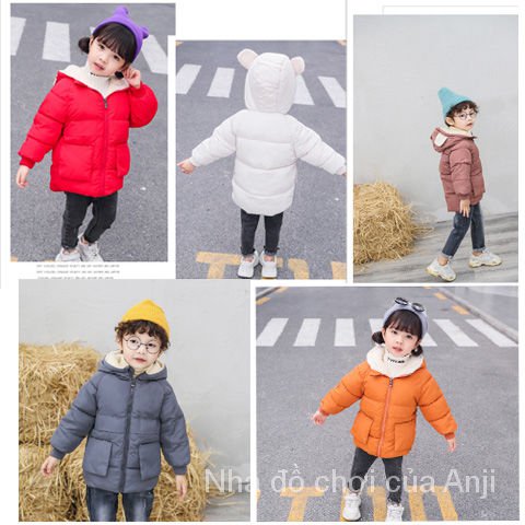 Children Down Cotton Clothes Baby Boys And Girls Thick Velvet Coat Hooded Baby Warm Winter Coat