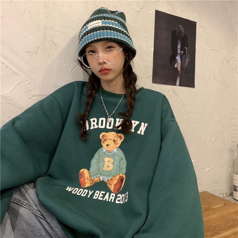 SUXI Áo sweatshirt tay dài dáng rộng thời trang mùa thu mới dành cho nữ