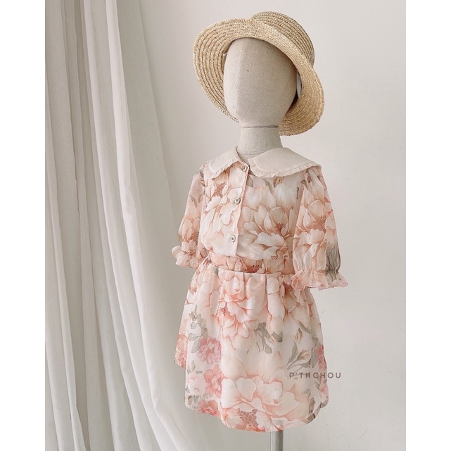 Set váy thiết kế cho bé P'ti chou Flora dress