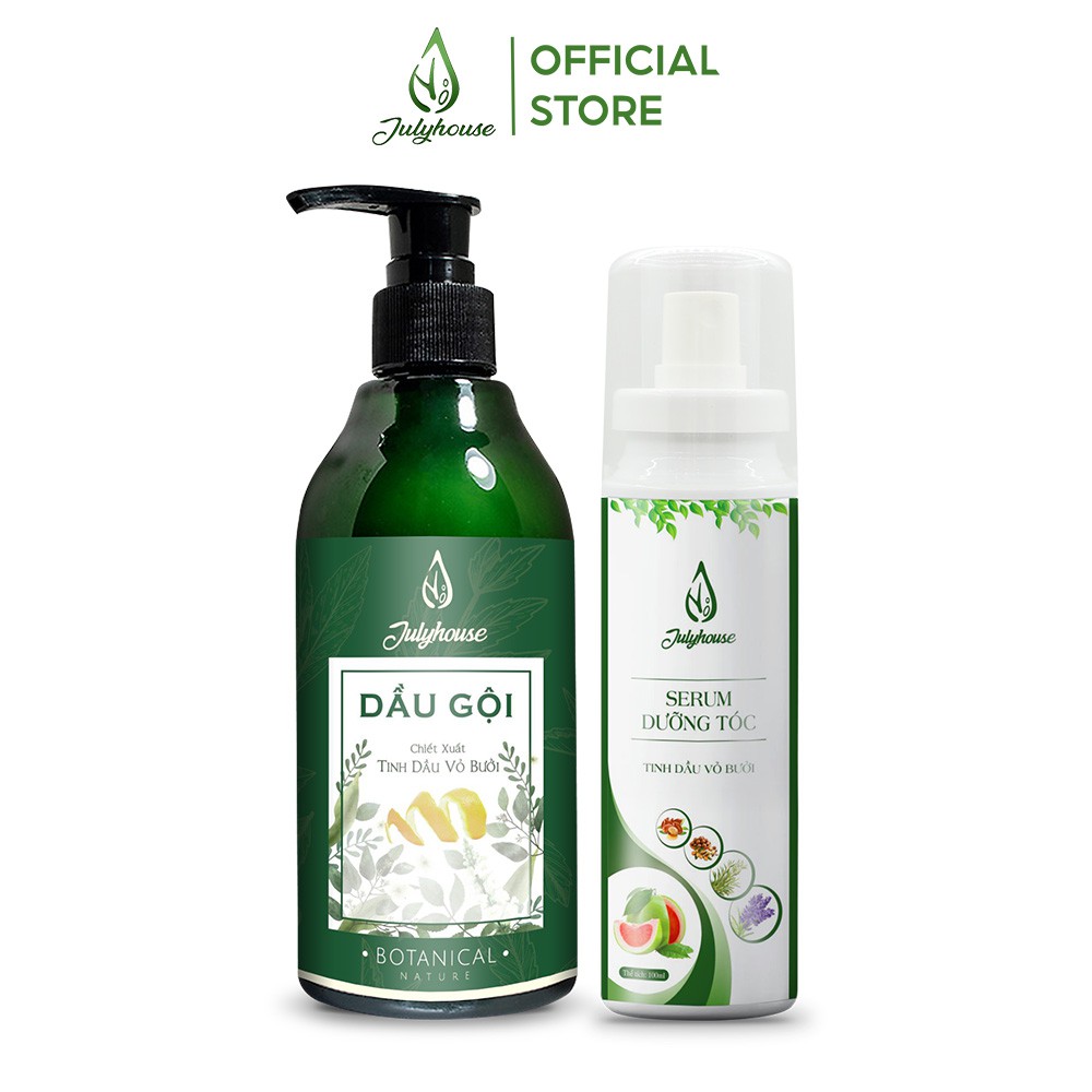 Combo kích thích mọc tóc: Dầu gội tinh dầu Bưởi 300ml và Serum dưỡng tóc tinh dầu Bưởi 100ml JULYHOUSE