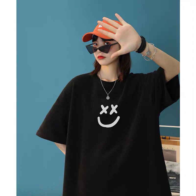 Áo thun tay lỡ nam nữ Hana, áo phông Unisex mặt cười MC ×͜×