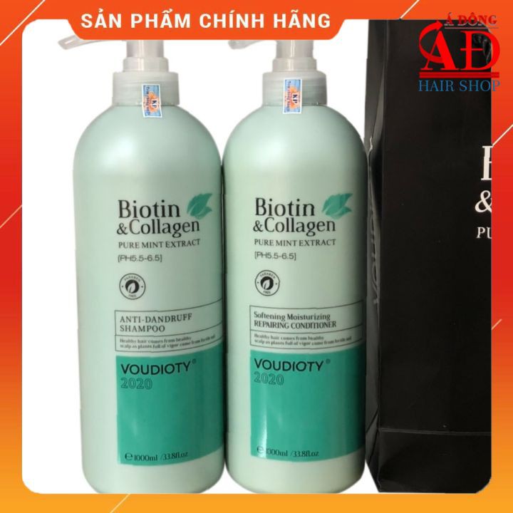 DẦU GỘI XẢ BIOTIN COLLAGEN VOUDIOTY ANTI DANDRUFF (XANH) PHỤC HỒI MỀM MƯỢT MỌC TÓC CHO DA ĐẦU GÀU NGỨA 1000ML