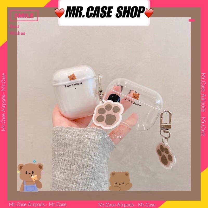 Case Airpods 1/2 Pro Hình Gấu Tim Móc Bàn Chân Xinh