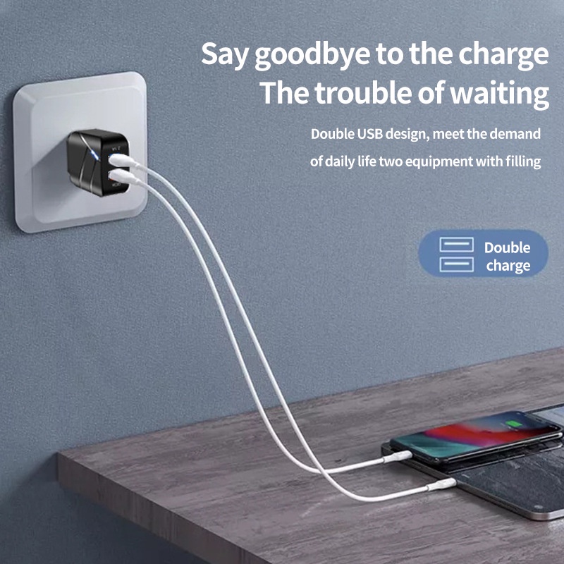 Bộ Sạc Nhanh USB Kép 28W Có Đèn / Qc3.0 + 2.1A US, EU