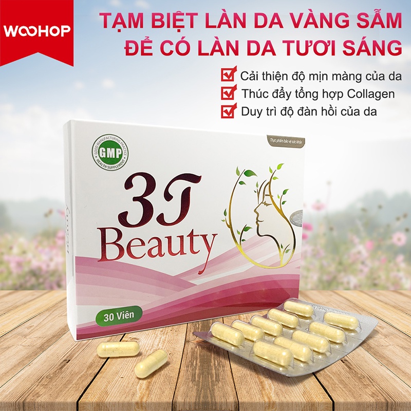 Viên Uống Sáng Da 3T BEAUTY Dưỡng Ẩm, Trắng Mịn Da, Chống Lão Hóa