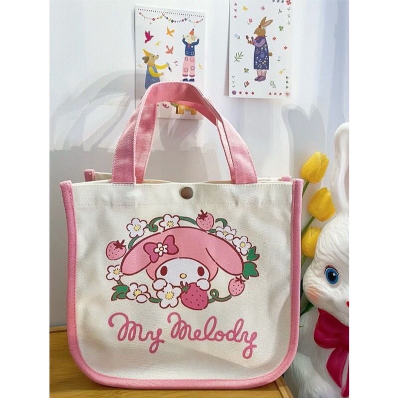SANRIO Túi Vải Canvas Vuông In Hình Cinnamoroll My Melody Dễ Thương