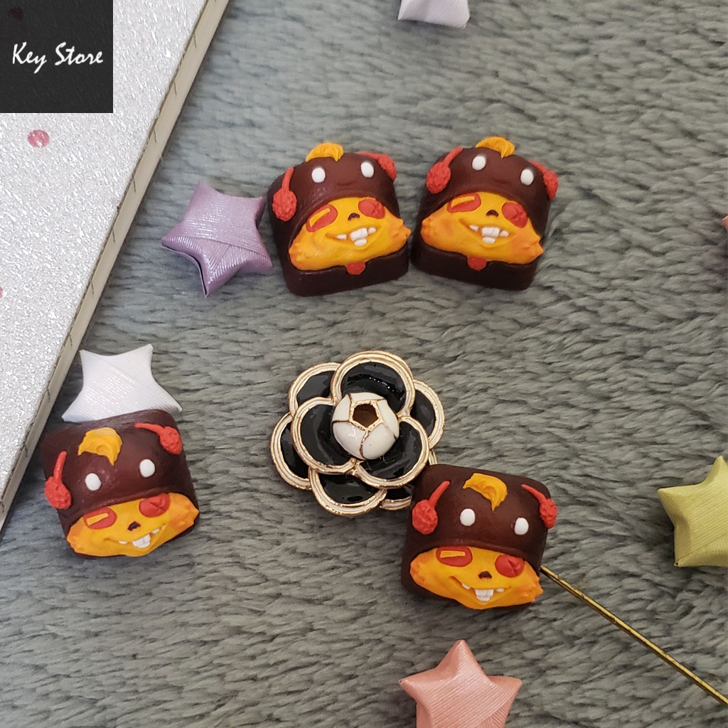 Nút bàn phím cơ artisan keycap teemo màu vàng cam
