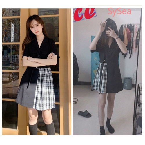 Váy ngắn tay thiết kế bất đối xứng thời trang | BigBuy360 - bigbuy360.vn