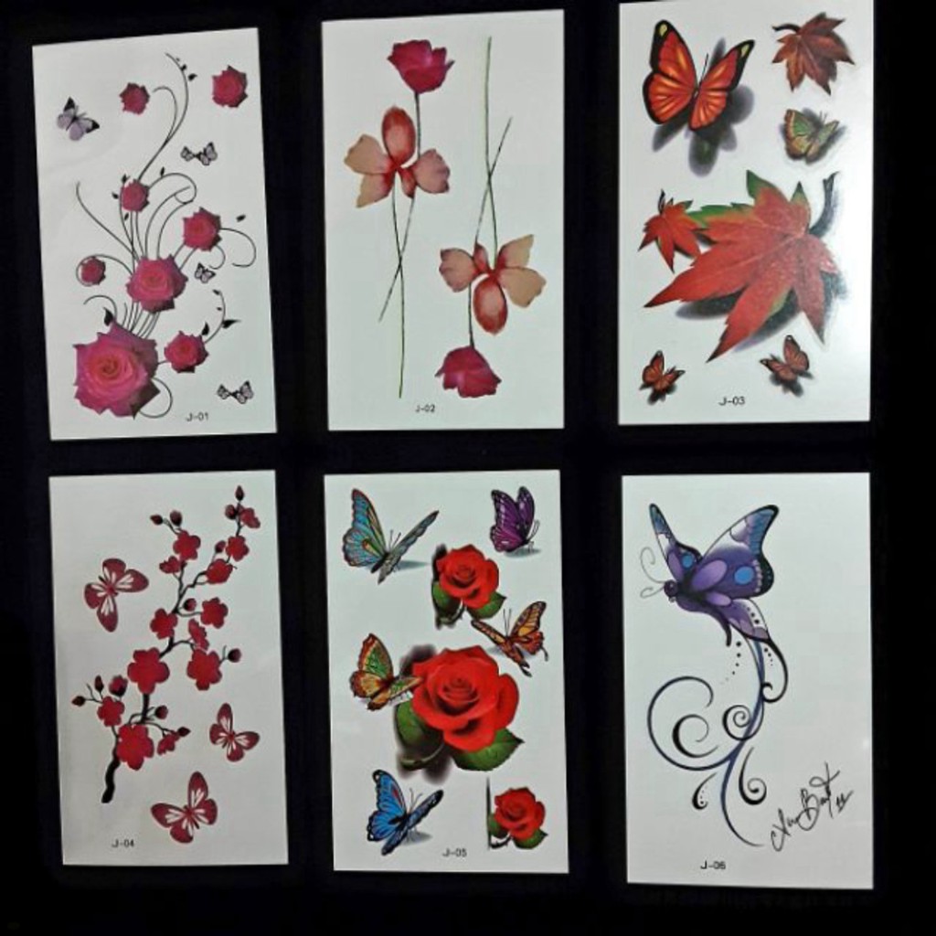 J1 Hình xăm nước hình xăm dán tatoo mini stickers Hoa Bướm đẹp phong cách Hàn Quốc dễ thương cute giá rẻ