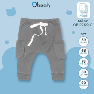 Quần jogger Obeah túi hộp nỉ bông màu Ghi Fullsize 59 đến 90 cho bé trai từ 3 đến 24 tháng