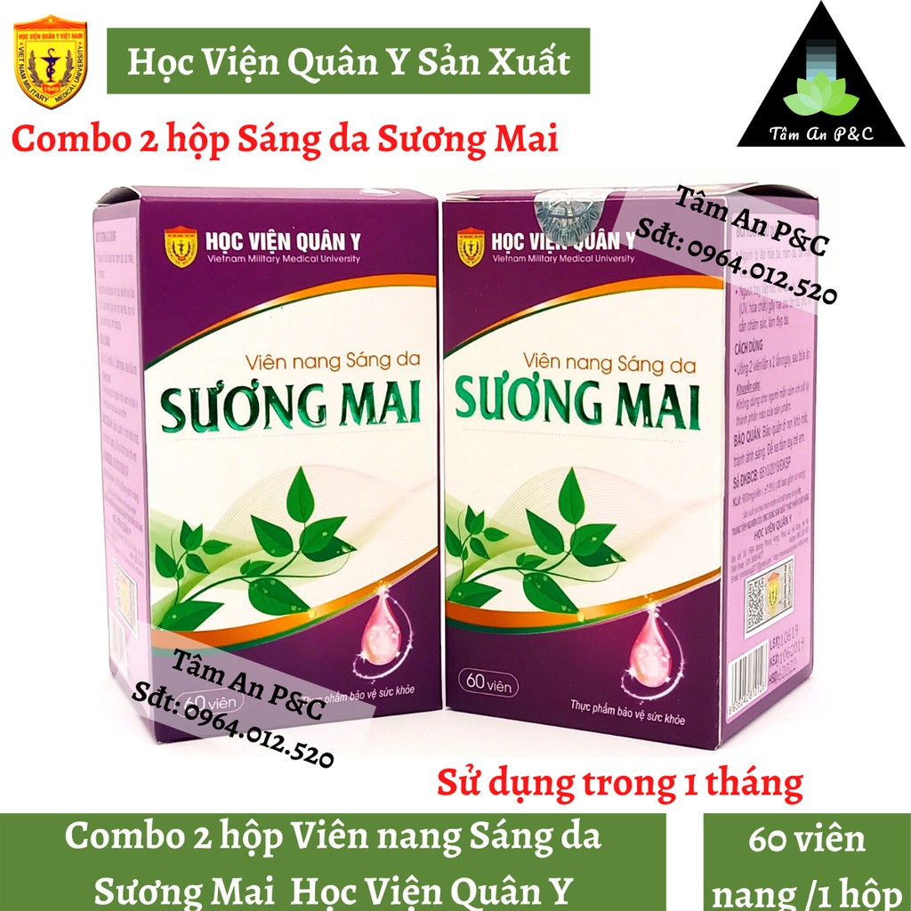 (Combo 2 hộp) Viên uống trắng da, sáng da Sương Mai Học Viện Quân Y- Giúp da mềm mại, sáng trắng- CHÍNH HÃNG HVQY