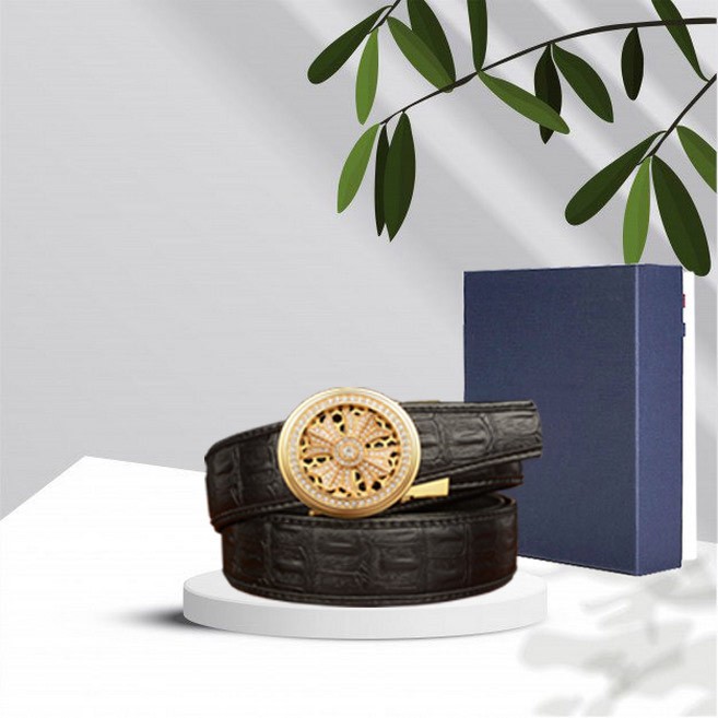 Thắt lưng nam vân cá sấu, mặt khóa tự động xoay khi di chuyển, full hộp như hình