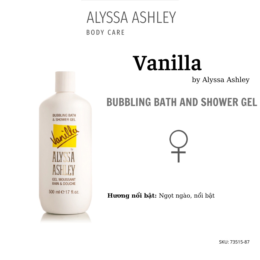 Sữa tắm nước hoa cao cấp Italy siêu tạo bọt, trắng da, lưu hương 24h, tắm bồn 500ml Alyssa Ashley
